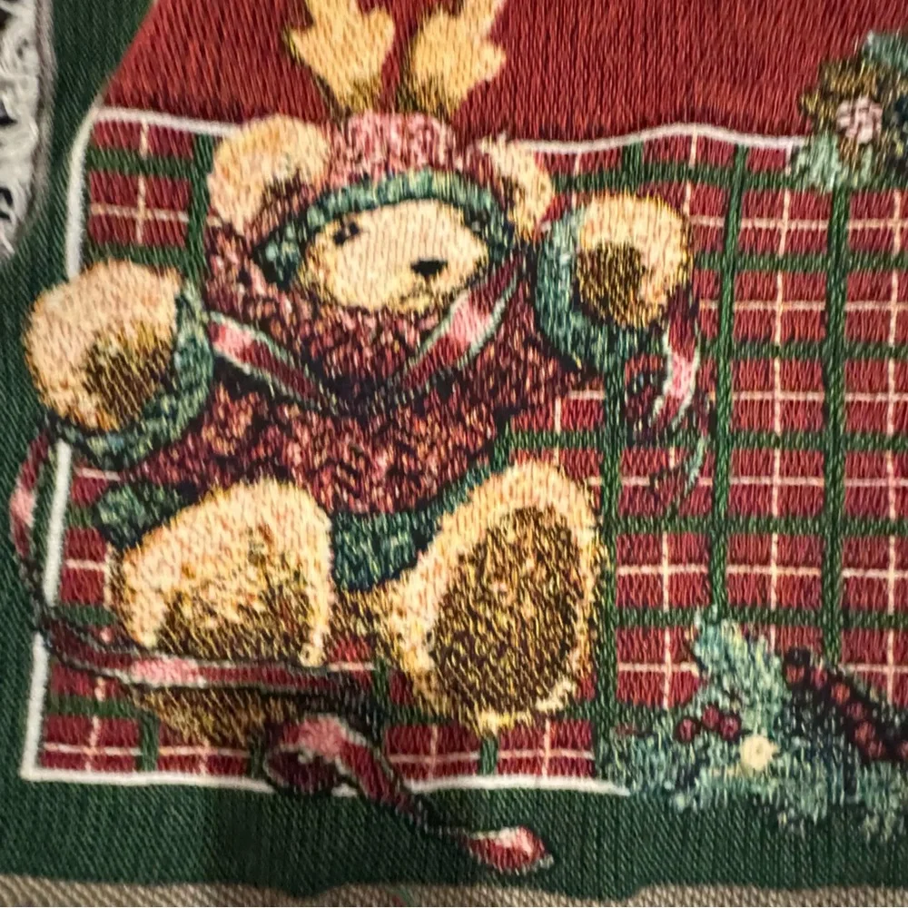 Christmas Vintage‎ Throw Tapestry Teddy Bears with Granny Blanket Holiday